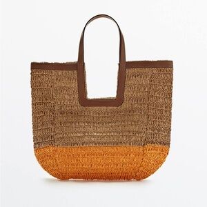 Massimo Dutti Raffia tote bag with contrast colors